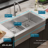 Elkay Crosstown 36" Stainless Steel Farmhouse Sink, 50/50 with Aqua Divide Double Bowl, Polished Satin, 16 Gauge, EFRUFFA3417