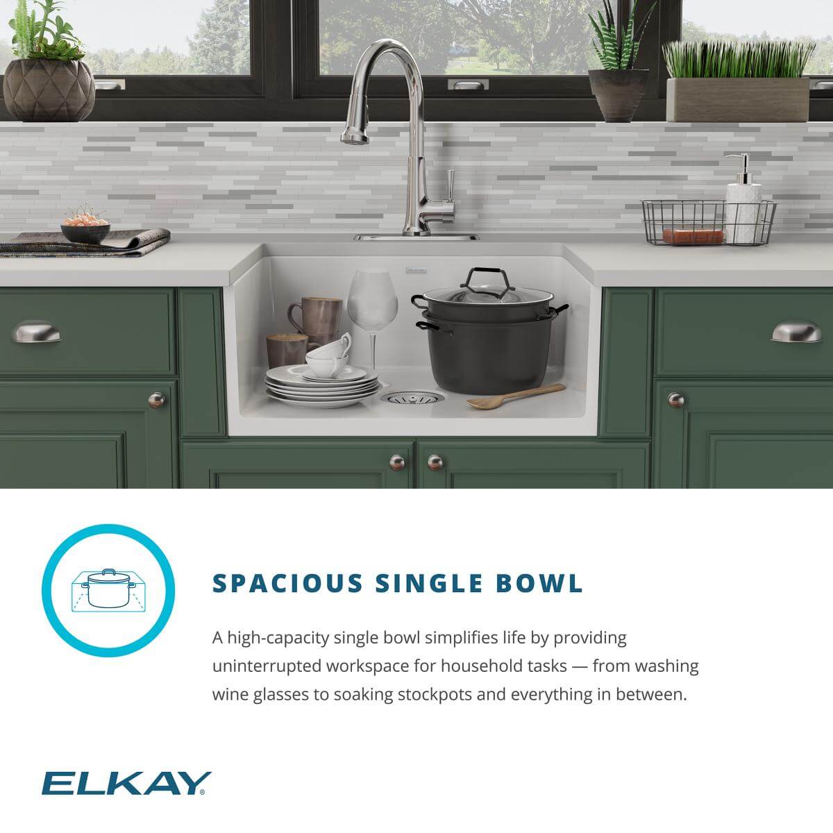 Elkay 24" Fireclay Farmhouse Sink Kit with Faucet, Single Bowl White, SWUF2520WHFLC