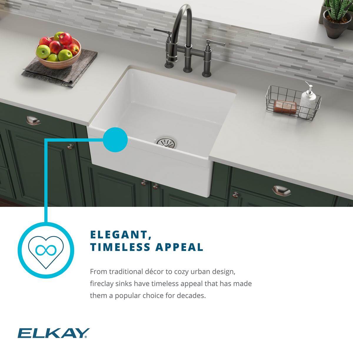 Elkay 24" Fireclay Farmhouse Sink Kit with Faucet, Single Bowl White, SWUF2520WHFLC