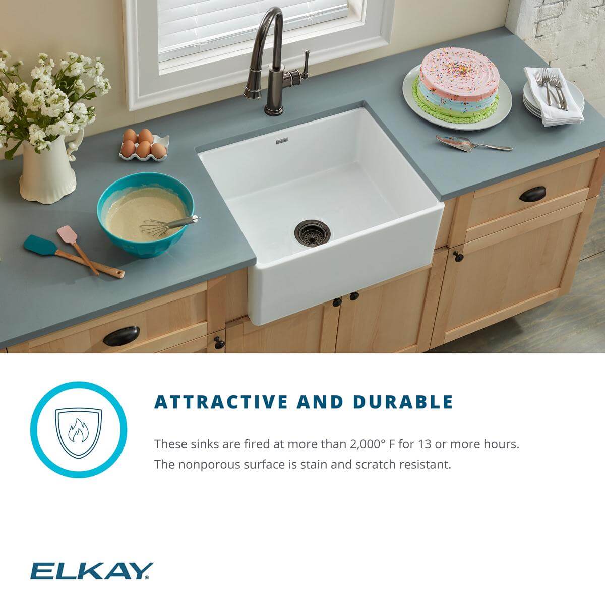 Elkay 24" Fireclay Farmhouse Sink Kit with Faucet, Single Bowl White, SWUF2520WHFLC