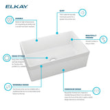 Elkay 30" Fireclay Farmhouse Sink Kit, White, SWUF28179WHC