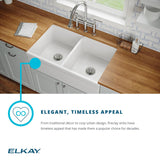 Elkay 33" Fireclay Farmhouse Sink Kit with Faucet, 50/50 Double Bowl, White, SWUF32189WHFLC