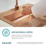 Elkay 22" Drop In/Topmount CuVerro Antimicrobial Copper ADA Kitchen Sink, Lustrous Satin, 1 Faucet Hole, LRAD2219451-CU