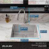 Elkay Crosstown 23" Undermount Stainless Steel Kitchen Sink with Faucet, Polished Satin, 18 Gauge, ECTRU21179TFCC