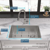 Elkay Crosstown 26" Undermount Stainless Steel Kitchen Sink with Faucet, Single Bowl Polished Satin, 18 Gauge, ECTRU24179RTFBC