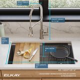 Elkay Crosstown 32" Undermount Stainless Steel Workstation Kitchen Sink with Faucet, Single Bowl Polished Satin, 18 Gauge, ECTRU30169RTFCW