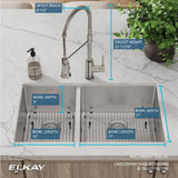 Elkay Crosstown 32" Undermount Stainless Steel Kitchen Sink with Faucet, 40/60 Double Bowl, Polished Satin, 18 Gauge, ECTRU32179LTFBC