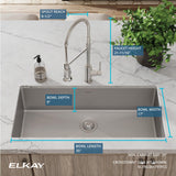 Elkay Crosstown 37" Undermount Stainless Steel Kitchen Sink with Faucet, Polished Satin, 18 Gauge, ECTRU35179TFCC