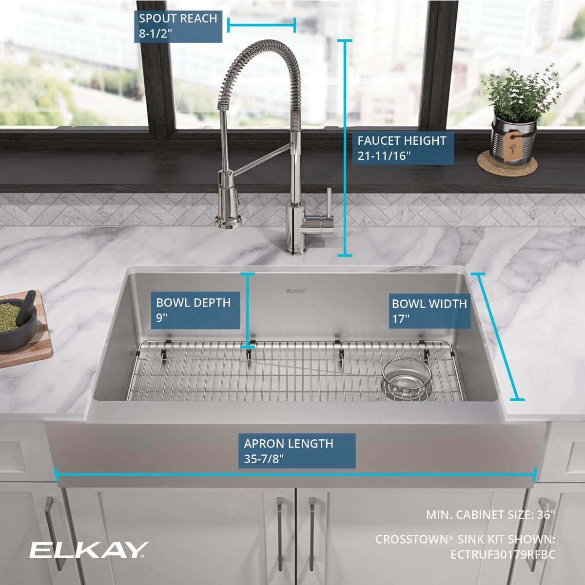 Elkay Crosstown 36" Stainless Steel Farmhouse Sink with Faucet, Single