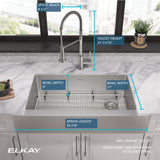 Elkay Crosstown 36" Stainless Steel Farmhouse Sink with Faucet, Single Bowl Polished Satin, 18 Gauge, ECTRUF30179RFBC