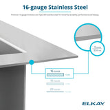 Elkay Crosstown 26" Undermount Stainless Steel Workstation Kitchen Sink Kit with Accessories, Polished Satin, 16 Gauge, EFRU24169RTWC