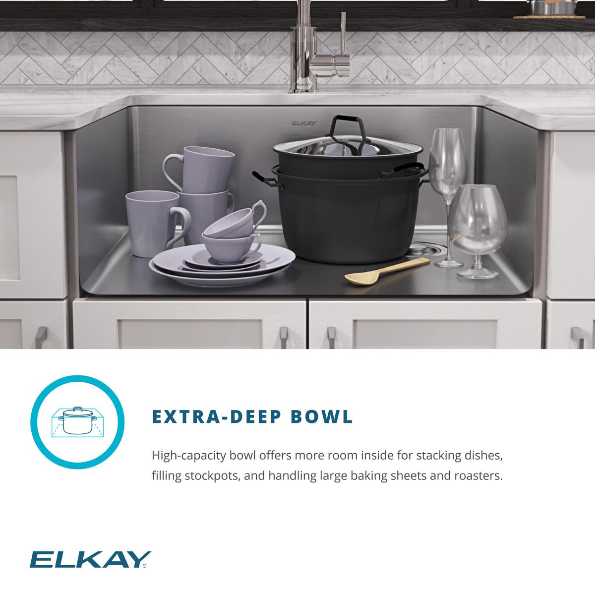 Elkay Crosstown 26" Undermount Stainless Steel Kitchen Sink with Faucet, Single Bowl Polished Satin, 18 Gauge, ECTRU24179RTFBC