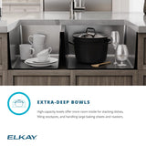 Elkay Crosstown 32" Undermount Stainless Steel Kitchen Sink with Faucet, 40/60 Double Bowl, Polished Satin, 18 Gauge, ECTRU32179LTFBC
