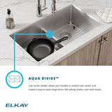 Elkay Crosstown 36" Stainless Steel Farmhouse Sink Kit, 50/50 with Aqua Divide Double Bowl, Polished Satin, 16 Gauge, EFRUFFA3417DBG