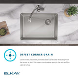 Elkay Crosstown 26" Undermount Stainless Steel Kitchen Sink with Faucet, Single Bowl Polished Satin, 18 Gauge, ECTRU24179RTFBC