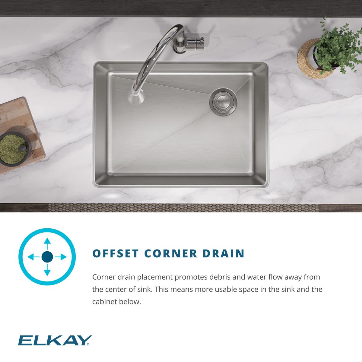 Elkay Crosstown 26" Undermount Stainless Steel Kitchen Sink with Faucet, Polished Satin, 18 Gauge, ECTRU24179RTFCC