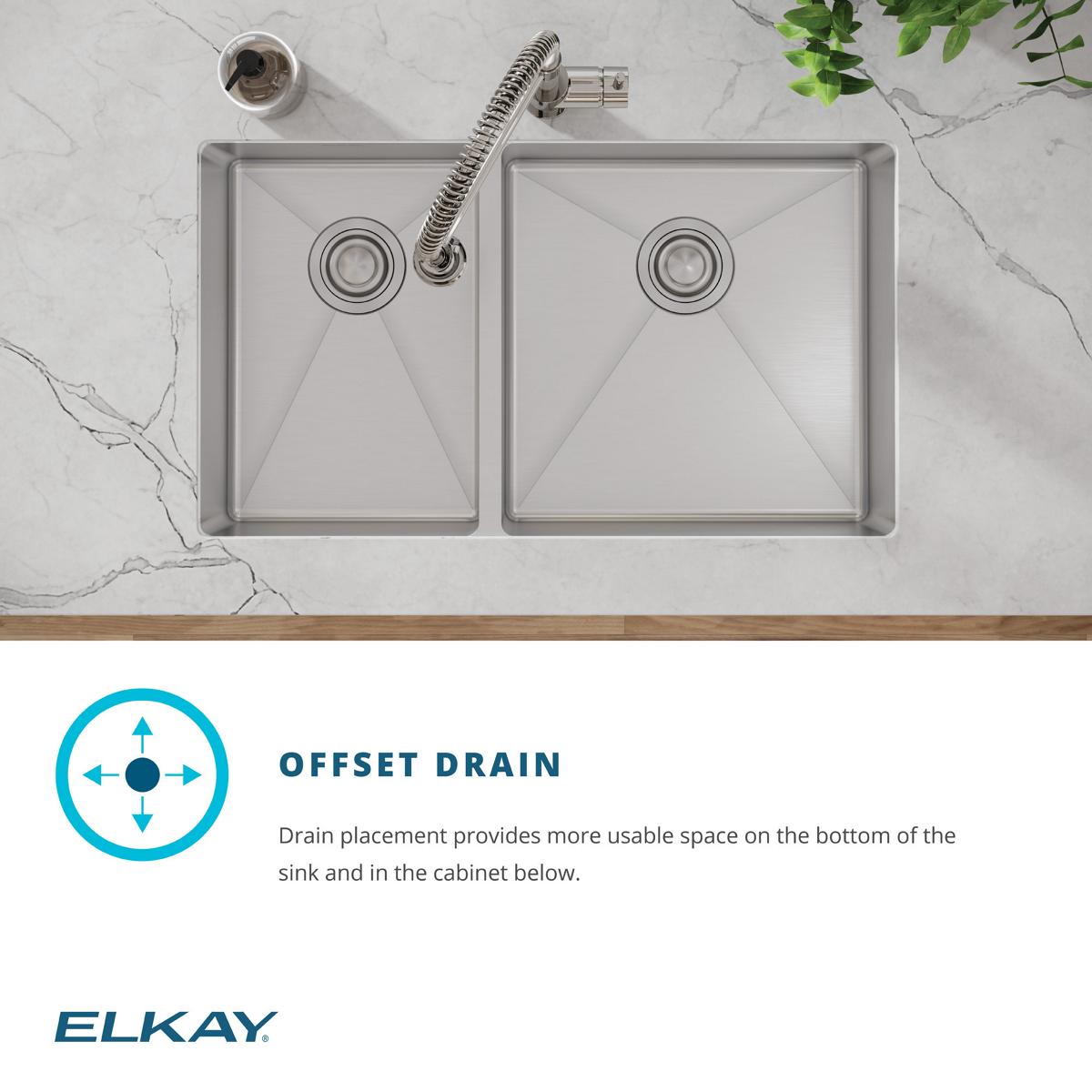 Elkay Crosstown 32" Undermount Stainless Steel Kitchen Sink with Faucet, 40/60 Double Bowl, Polished Satin, 18 Gauge, ECTRU32179LTFCC