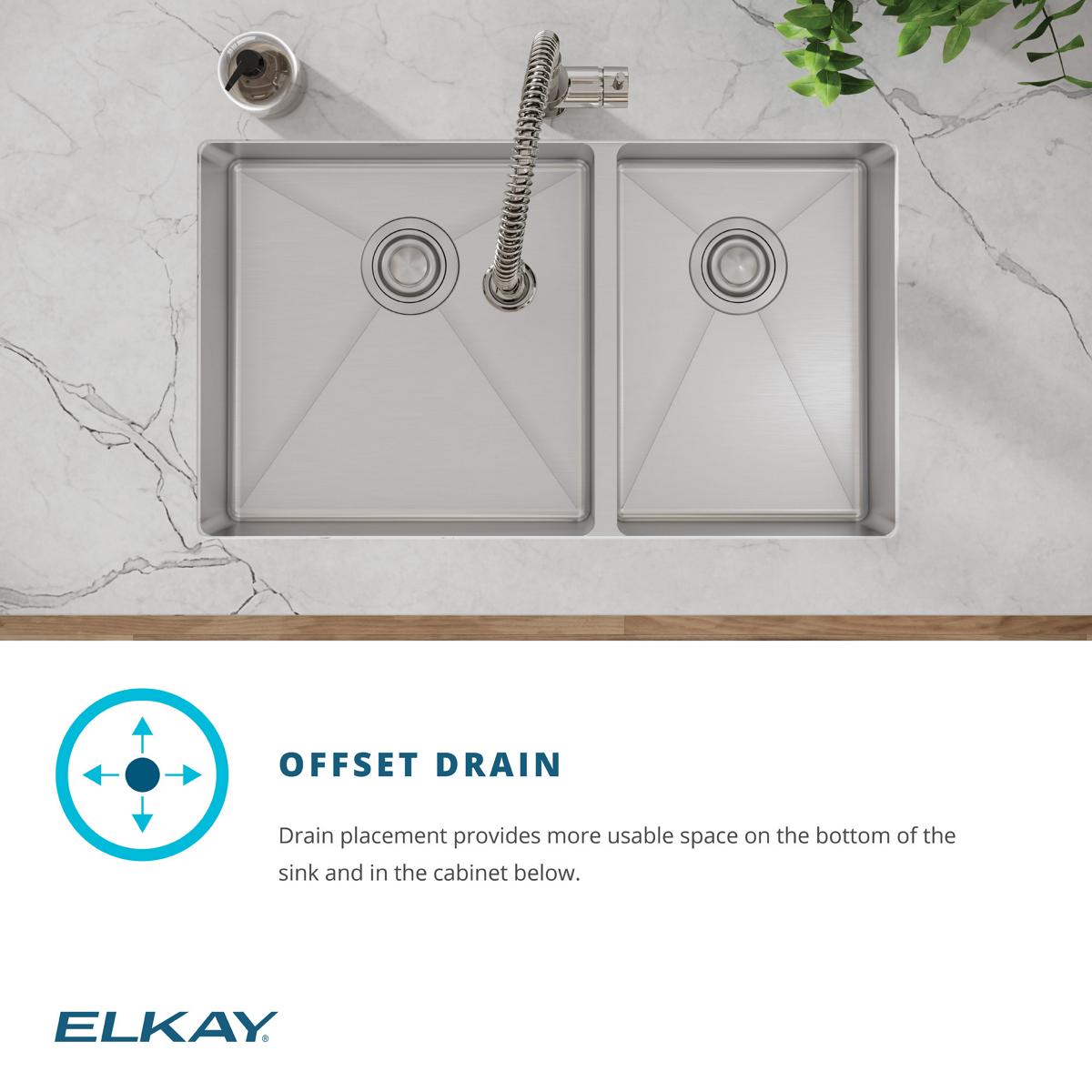 Elkay Crosstown 32" Undermount Stainless Steel Kitchen Sink with Faucet, 60/40 Double Bowl, Polished Satin, 18 Gauge, ECTRU32179RTFBC