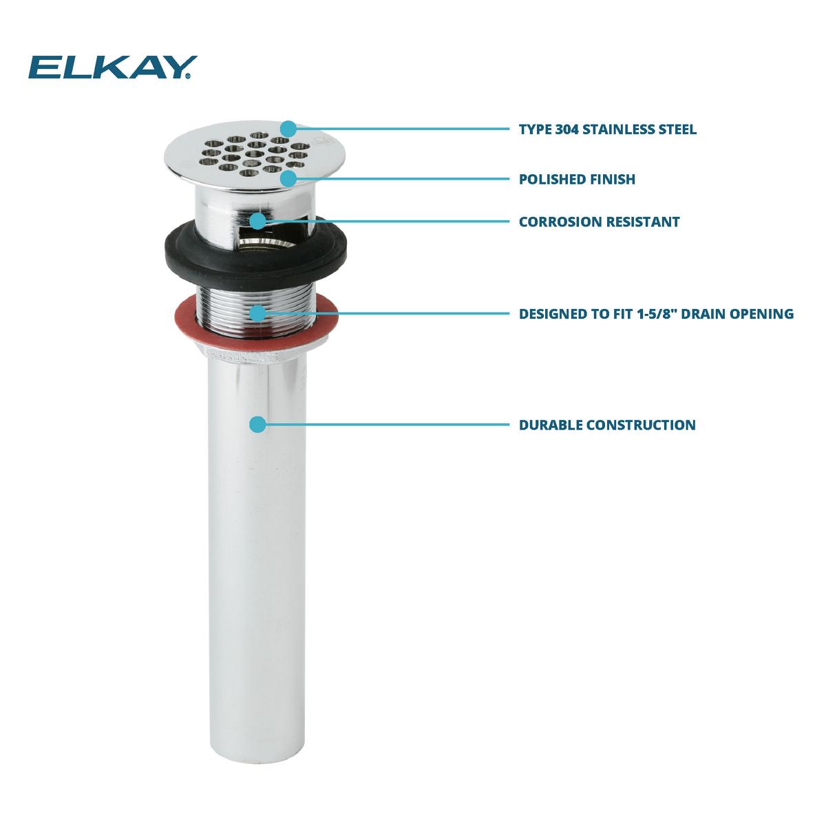 Elkay 1-1/2" Drain Fitting CuVerro antimicrobial copper with Perforated Grid and Tailpiece, LK174-CU