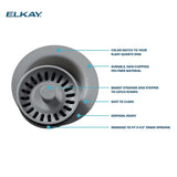 Elkay LKQD35CH Polymer 3-1/2" Disposer Flange with Removable Basket Strainer and Rubber Stopper Charcoal