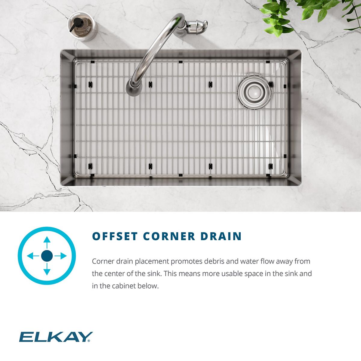Elkay Crosstown 32" Undermount Stainless Steel Kitchen Sink Kit with Faucet, Polished Satin, 1 Faucet Hole, ECTRU30179RTFC