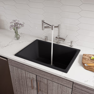 Alternate Image for ALFI brand 24" Dual Mount Fireclay Kitchen Sink, Black Matte, No Faucet Hole, AB2418UD-BM