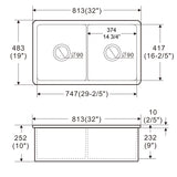 ALFI brand 32" Dual Mount Fireclay Kitchen Sink, 50/50 Double Bowl, White, No Faucet Hole, ABF3219DUD-W