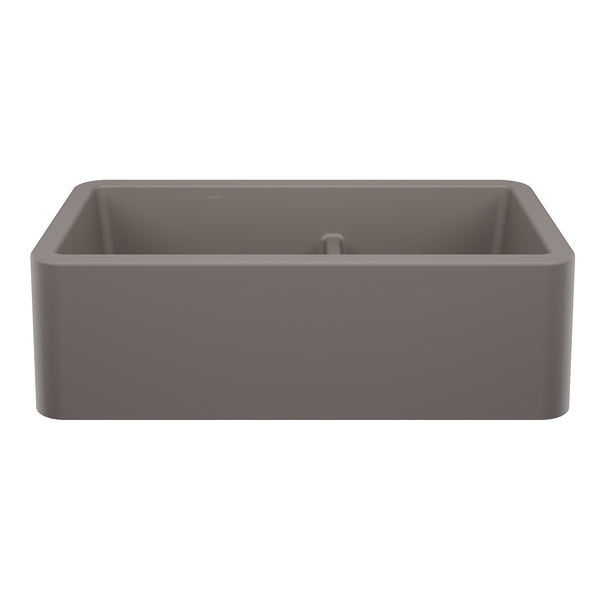 Blanco Ikon 33" Silgranit Farmhouse Sink, 60/40 Double Bowl, Volcano Gray, No Faucet Hole, 443115