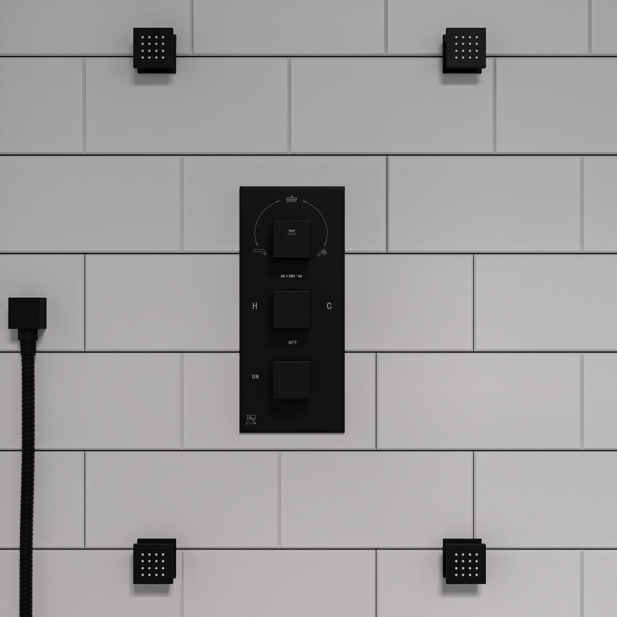 ALFI brand AB7606-BM Black Matte Square Sliding Rail Hand Shower Set, Brass