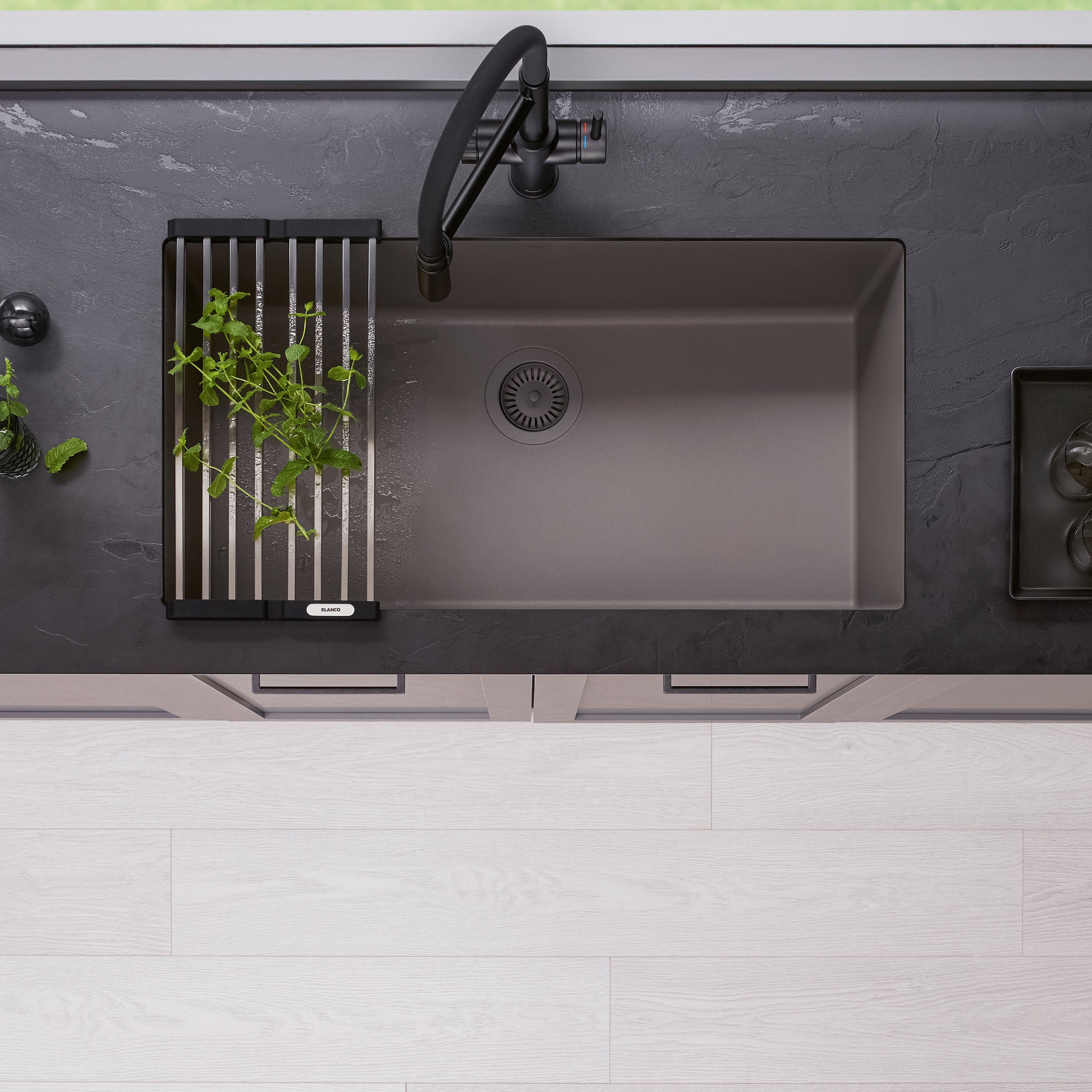 Blanco Precis 32" Undermount Silgranit Kitchen Sink, Volcano Gray, No Faucet Hole, 443121