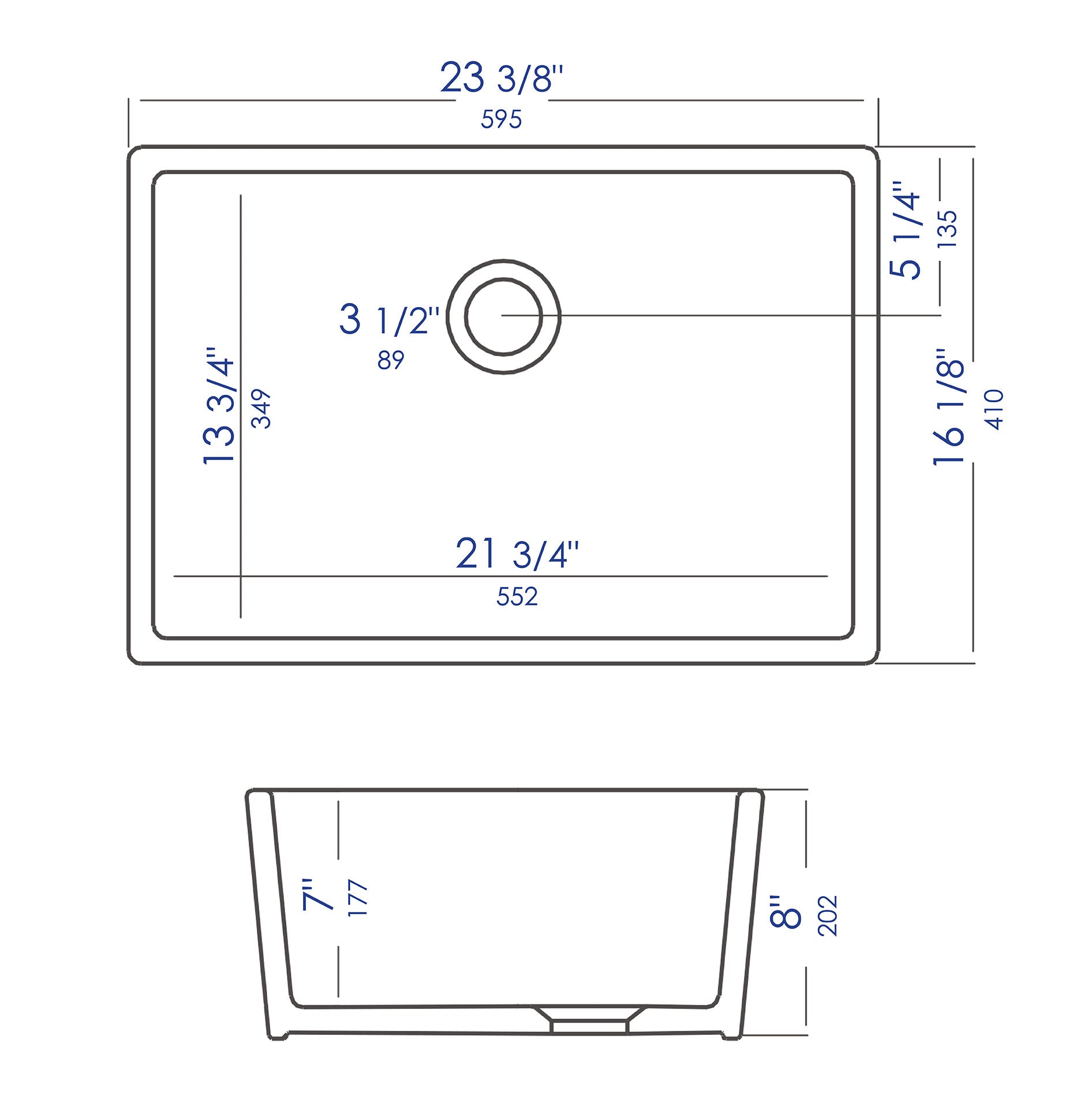 Alternate Image for ALFI brand 23" Under Mount Fireclay Kitchen Sink, Biscuit, No Faucet Hole, AB503UM-B