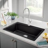 Blanco Liven 33" Dual Mount Silgranit Kitchen Sink, Coal Black, 1 Faucet Hole, 443194