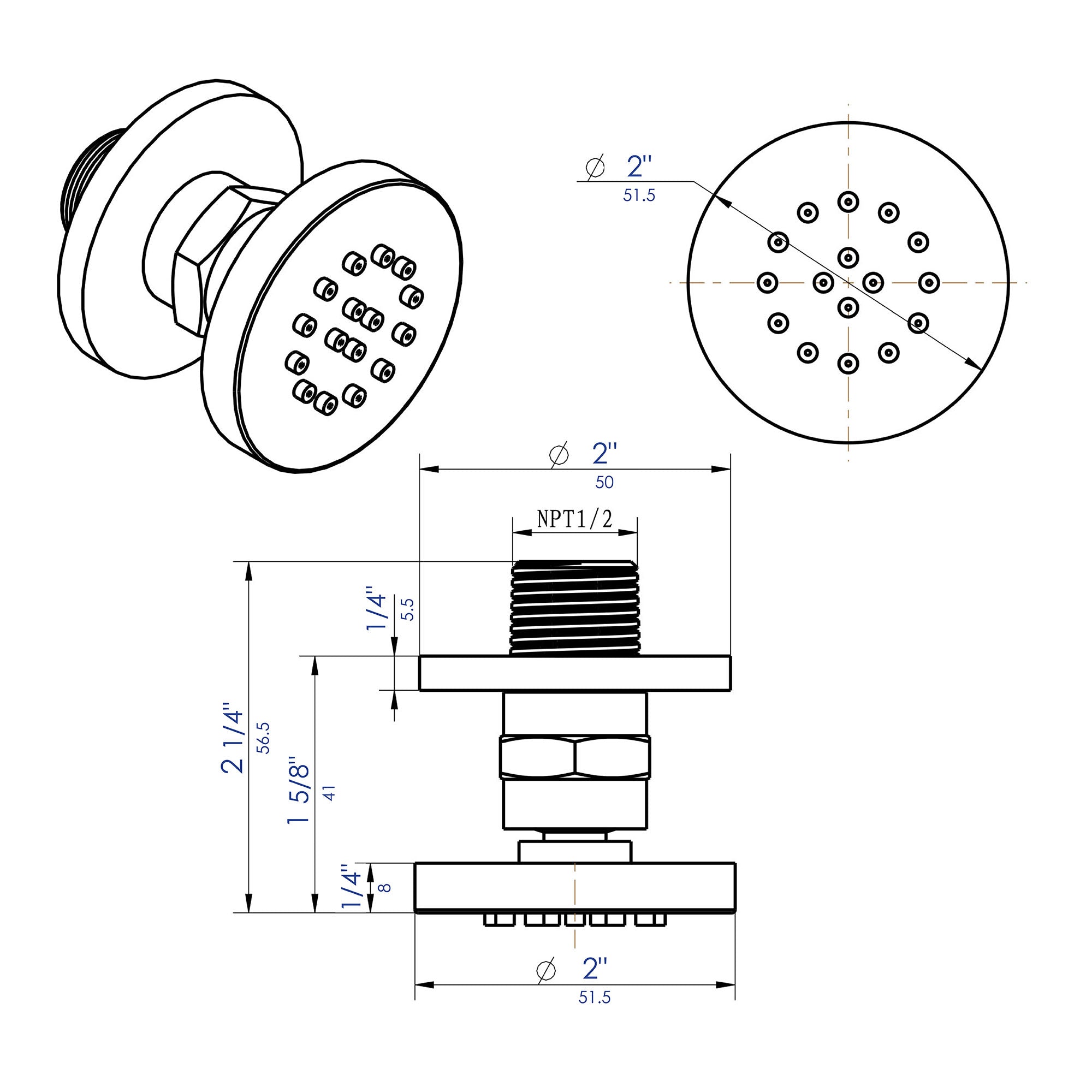 Alternative View of ALFI brand AB3830-PC Polished Chrome 2" Round Adjustable Shower Body Spray, Brass