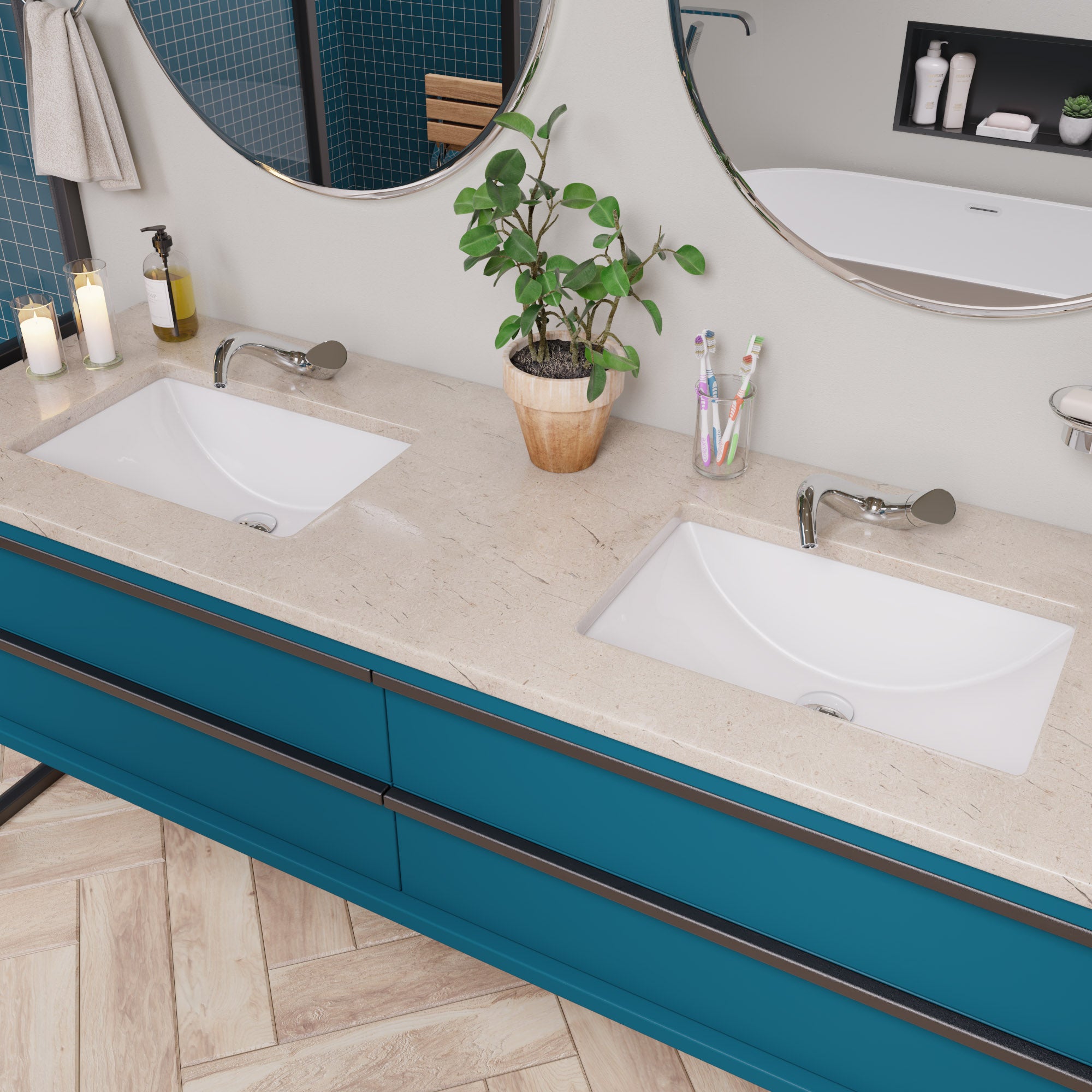 Eago 22" x 15" Rectangle Under Mount Porcelain Bathroom Sink, White, No Faucet Hole, BC227