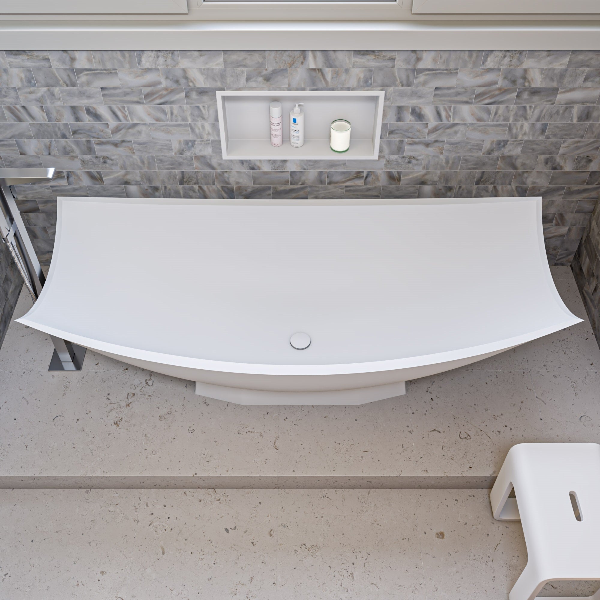 ALFI brand 71" Solid Surface Resin Free Standing Oval Bathtub, Hammock Style, White Matte, AB9992