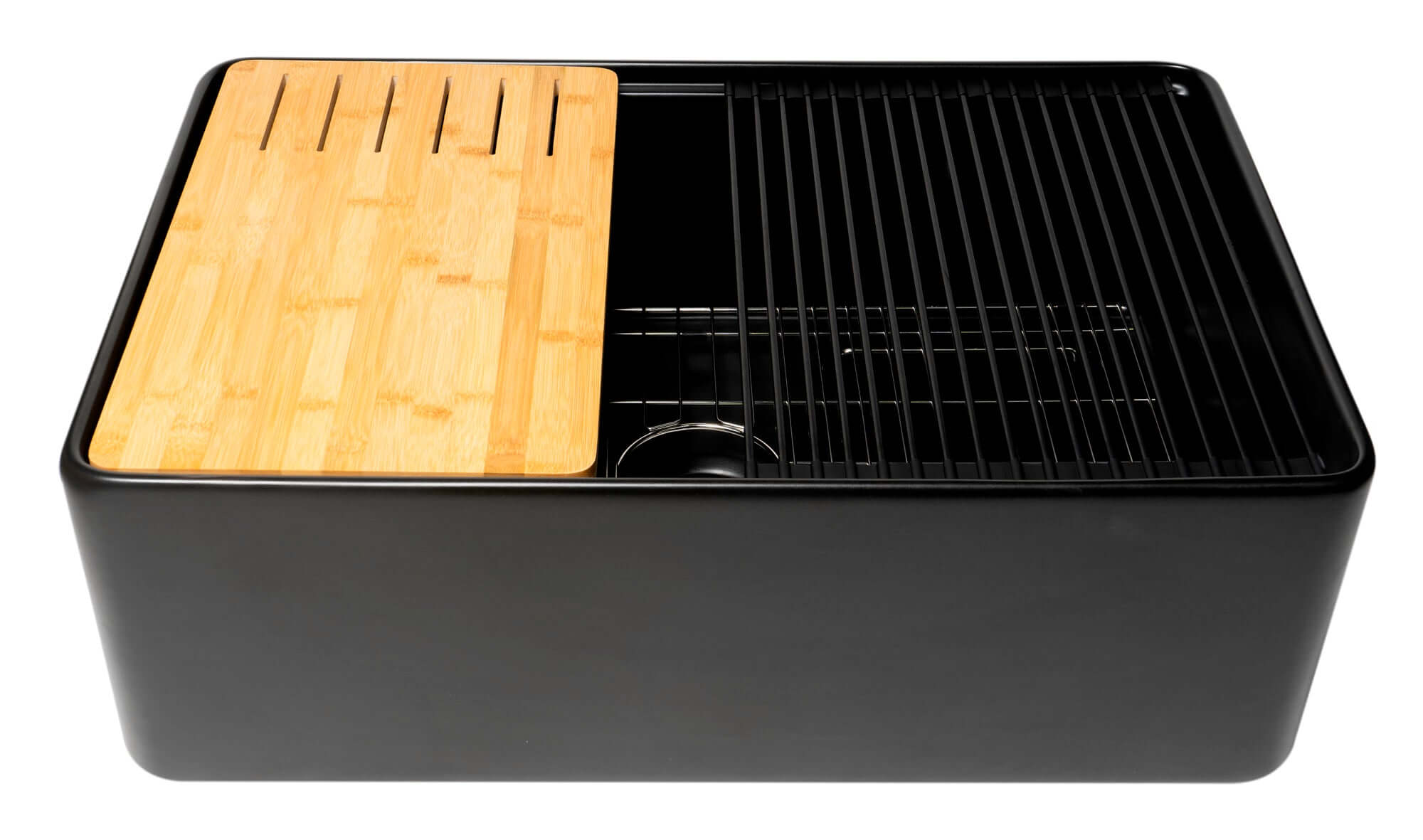 ALFI brand 30" Fireclay Workstation Farmhouse Step Rim Sink with Accessories, Black Matte, No Faucet Hole, ABFS3020-BM