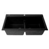 ALFI brand 34" Drop In Granite Composite Workstation Kitchen Sink with Accessories, 50/50 Double Bowl, Black, 1 Faucet Hole, AB3418DBDI-BLA