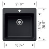 Blanco Liven 21" Dual Mount Silgranit Kitchen Sink, Coal Black, 1 Faucet Hole, 443226