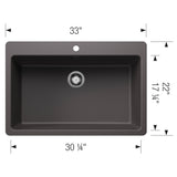 Blanco Liven 33" Dual Mount Silgranit Kitchen Sink, Cinder, 1 Faucet Hole, 443196