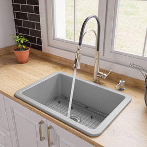 Alternate Image for ALFI brand 27" Dual Mount Fireclay Kitchen Sink, Gray Matte, No Faucet Hole, ABF2718UD-GM