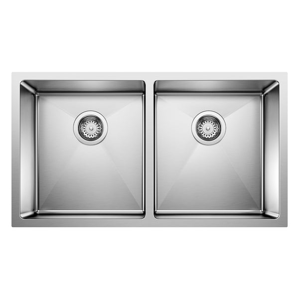 Blanco Quatrus 32" Undermount Stainless Steel Kitchen Sink, 50/50 Double Bowl, Satin Polish, 18 Gauge, No Faucet Hole, 443149
