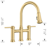 Blanco Empressa Pull-Down Dual-Spray Bridge Faucet, Satin Gold, 1.5 GPM, Brass, 442981