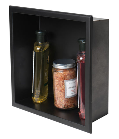 Main Image of ALFI brand ABNC1212-BLA 12" x 12" Black Matte Stainless Steel Square Single Shelf Bath Shower Niche, 20 Gauge
