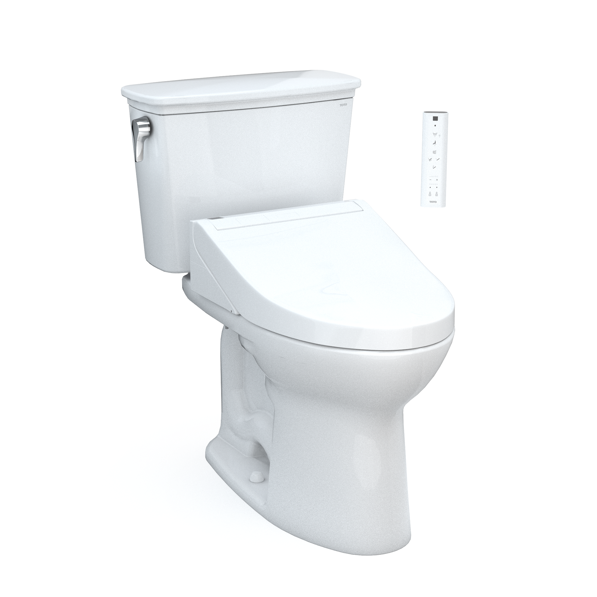 TOTO Drake Transitional WASHLET+ Two-Piece Elongated 1.28 GPF TORNADO FLUSH Toilet with C5 Bidet Seat, Cotton White, Vitreous China, MW7863084CEG#01