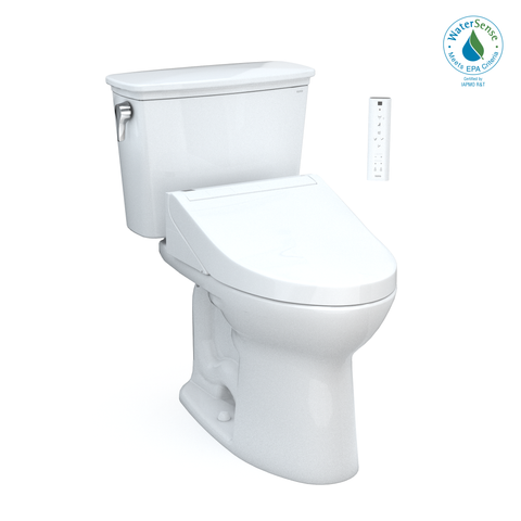 TOTO Drake Transitional WASHLET+ Two-Piece Elongated 1.28 GPF Universal Height TORNADO FLUSH Toilet with C5 Bidet Seat, Cotton White, Vitreous China, MW7863084CEFG.10#01