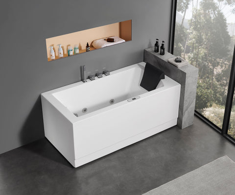 Eago 59" Acrylic Corner Rectangle Bathtub with Fixtures, White, AM154ETL-L5