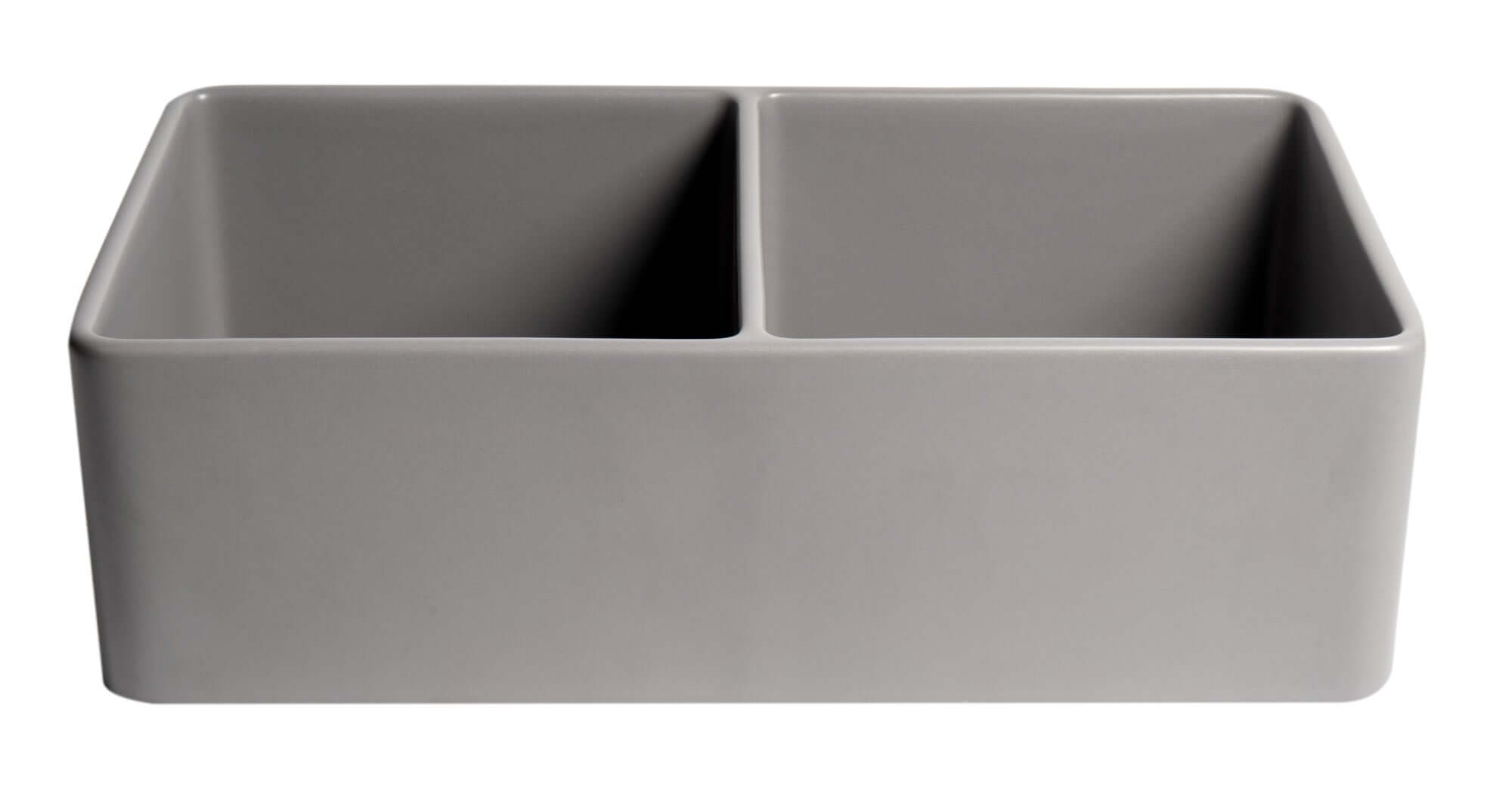 ALFI brand 33" Fireclay Farmhouse Sink, 50/50 Double Bowl, Gray Matte, No Faucet Hole, ABF3318D-GM