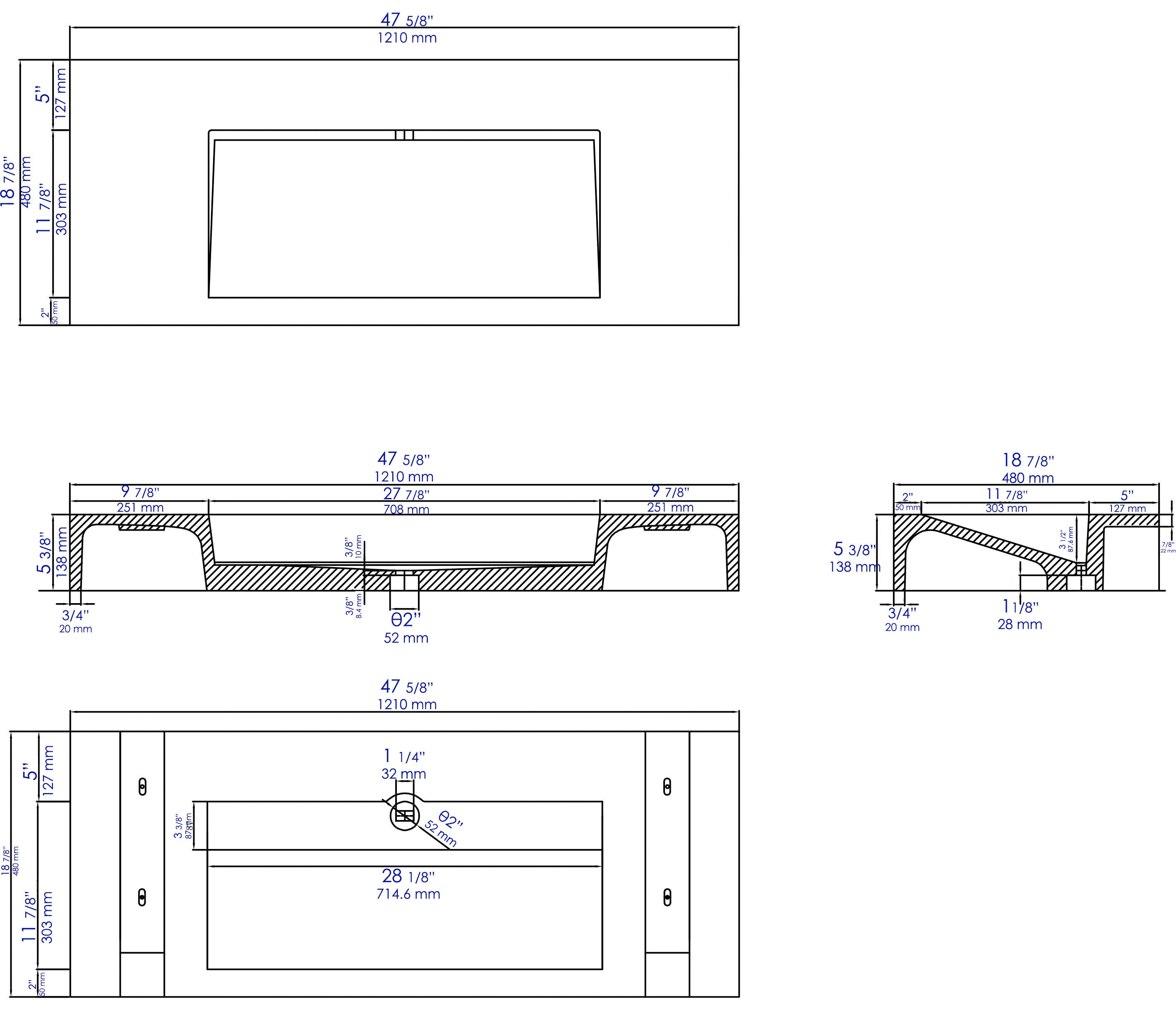 Alternative View of ALFI brand 48" x 18.9" Rectangle Above Mount Concrete Bathroom Sink, Gray Matte, 1 Faucet Hole, ABCO48R