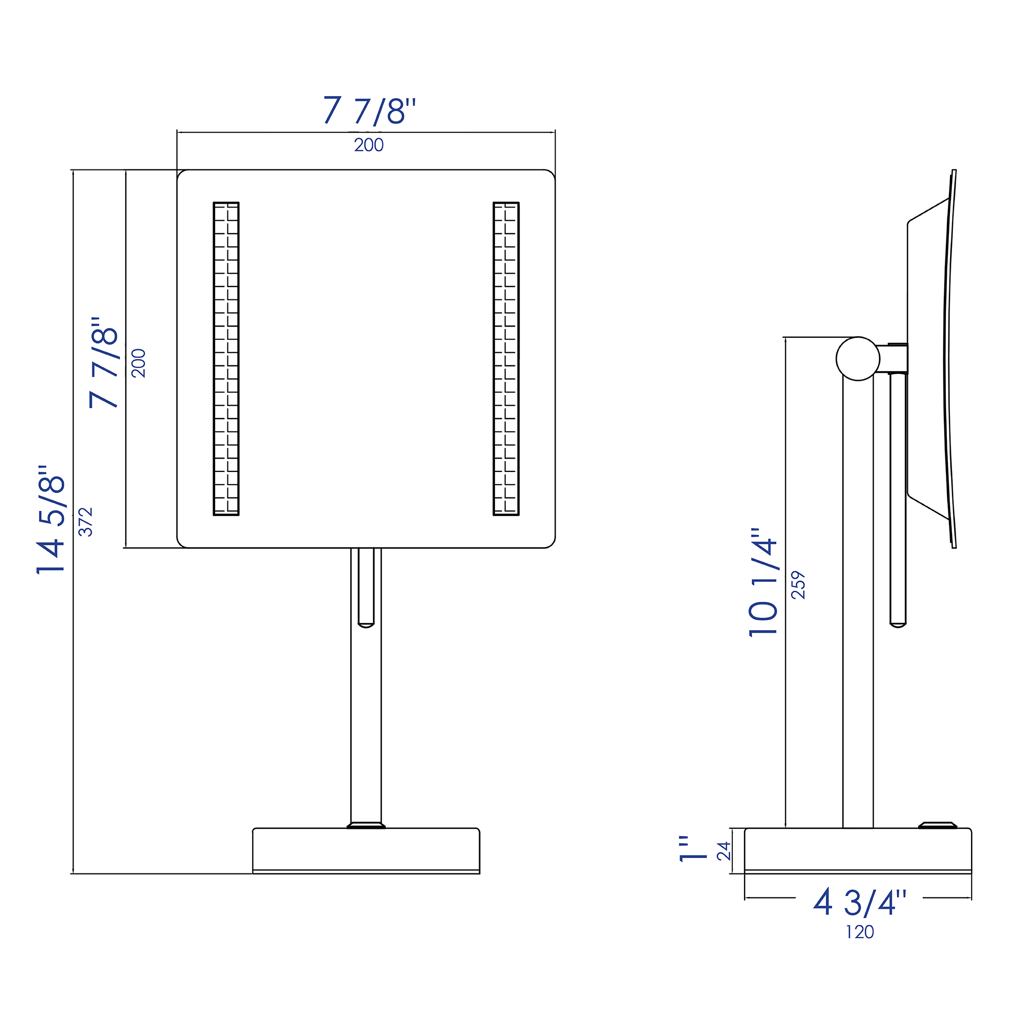 ALFI brand ABM8FLED-PC Polished Chrome Tabletop Square 8" 5x Magnifying Cosmetic Mirror with Light