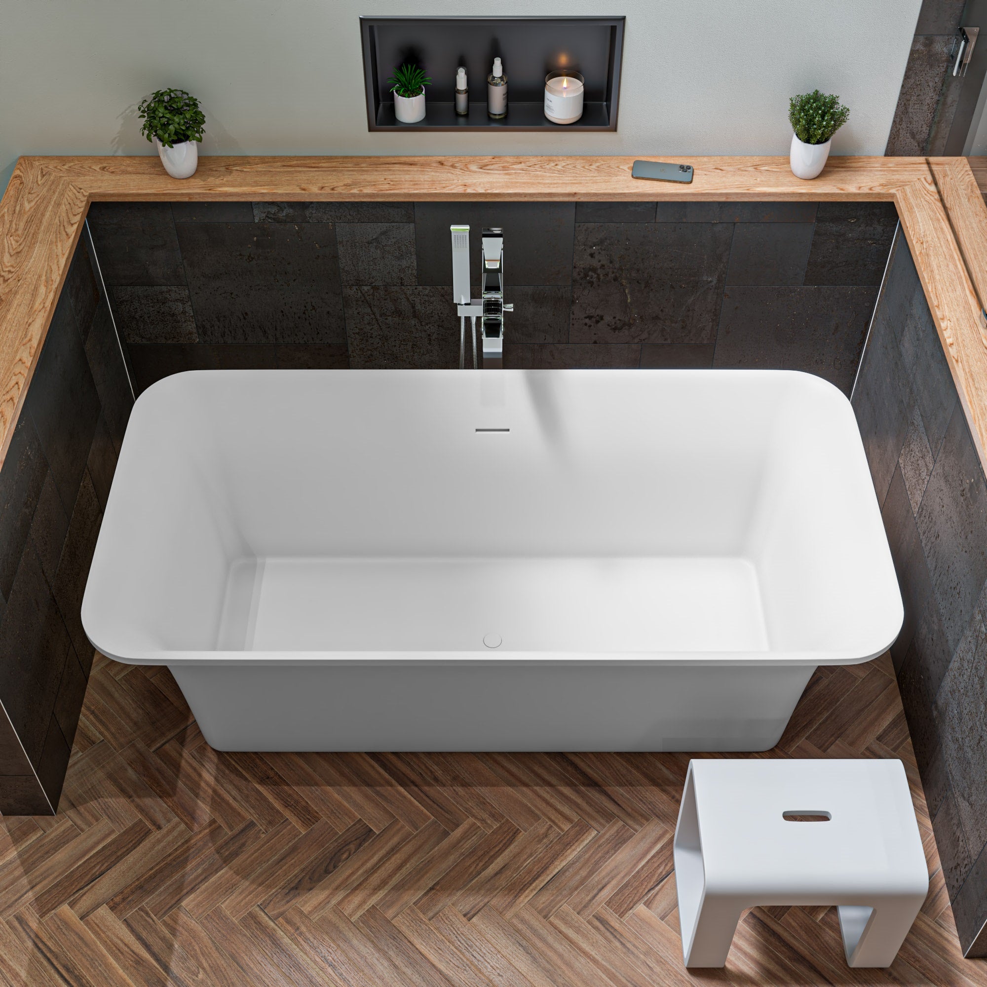 ALFI brand ABST99 White Matte Solid Surface Resin Bathroom / Shower Stool
